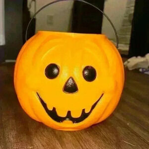 Vintage General Foam Plastic Orange Halloween Pumpkin Blow Mold Candy Bucket USA